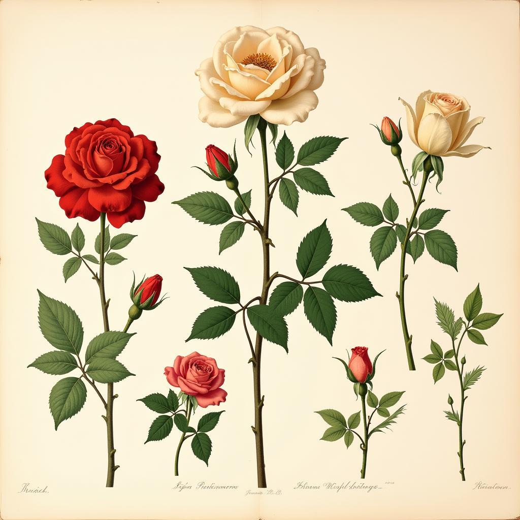 Vintage Botanical Illustration of Roses