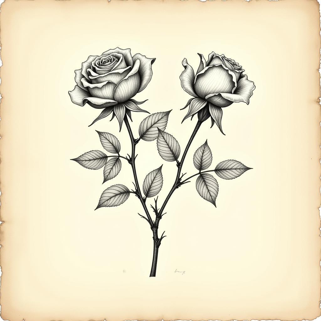 Vintage botanical illustration of roses