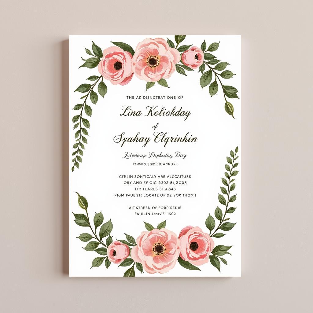 Vintage Botanical Illustration on a Wedding Invitation