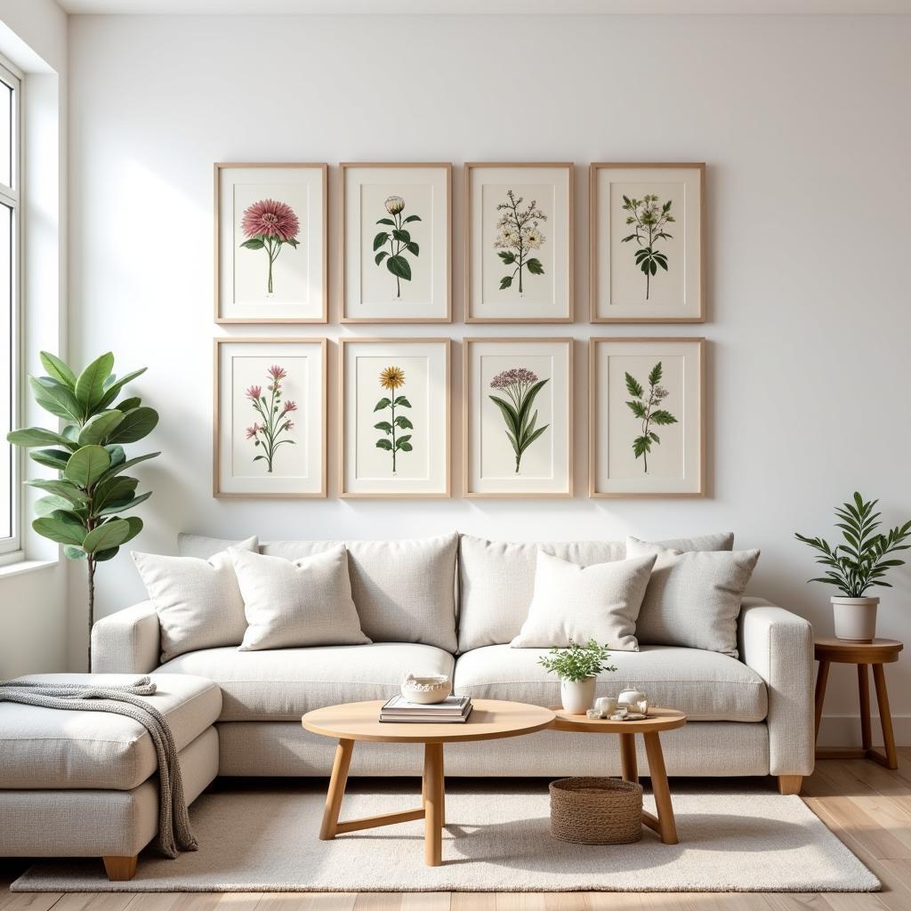 Vintage Botanical Prints in Living Room