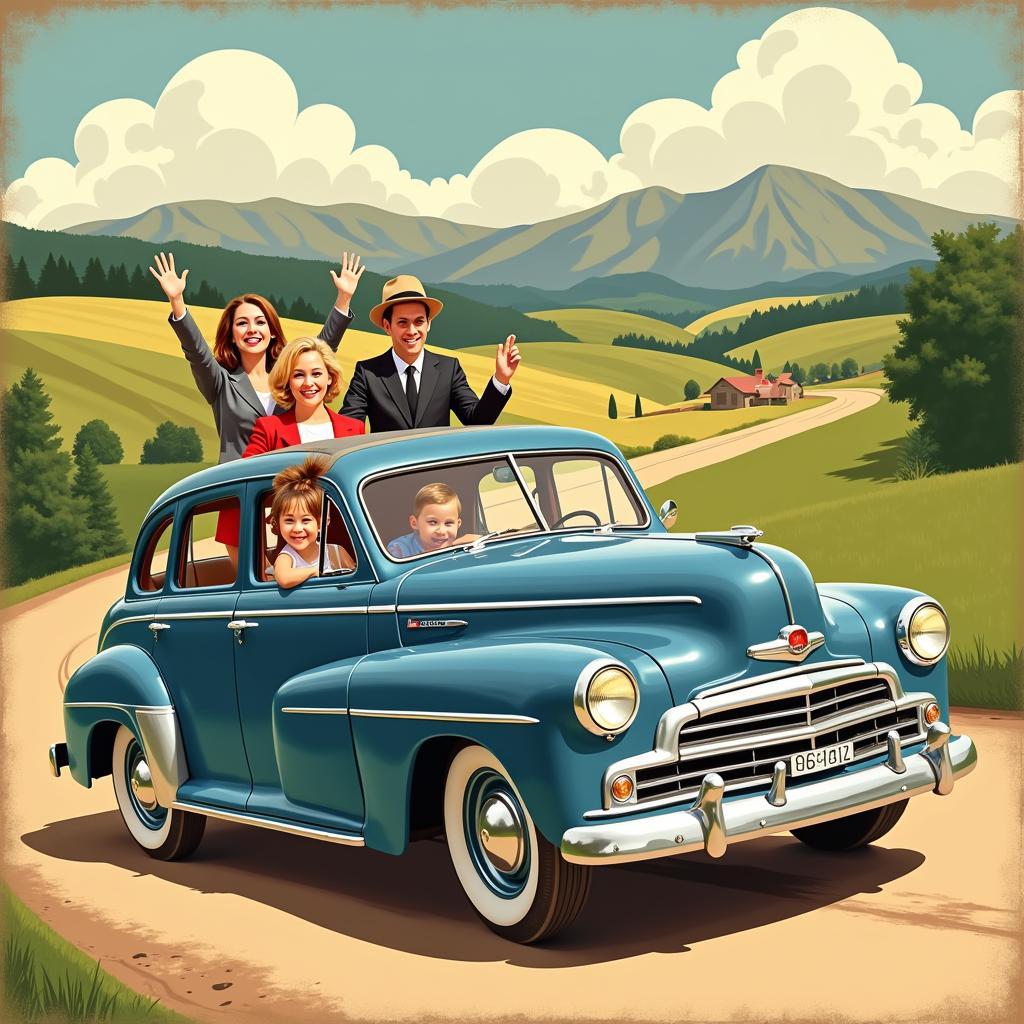 Vintage Car Advertisement in Art Deco Style