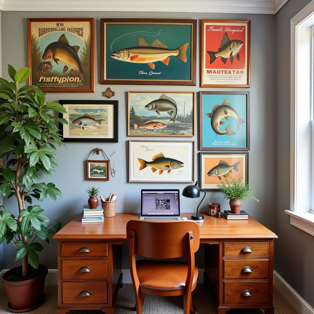 Vintage Fishing Canvas Prints in Home Office