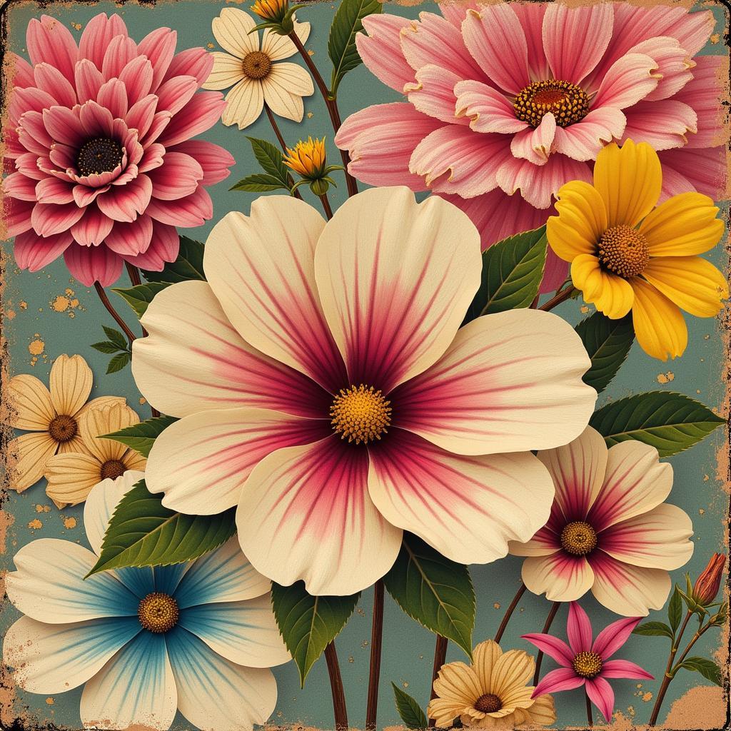 Digital Collage of Vintage Flower Art