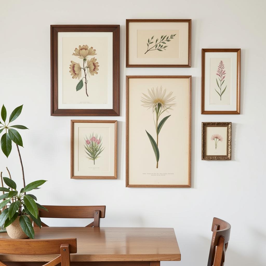 Vintage Framed Botanical Prints in a Dining Room