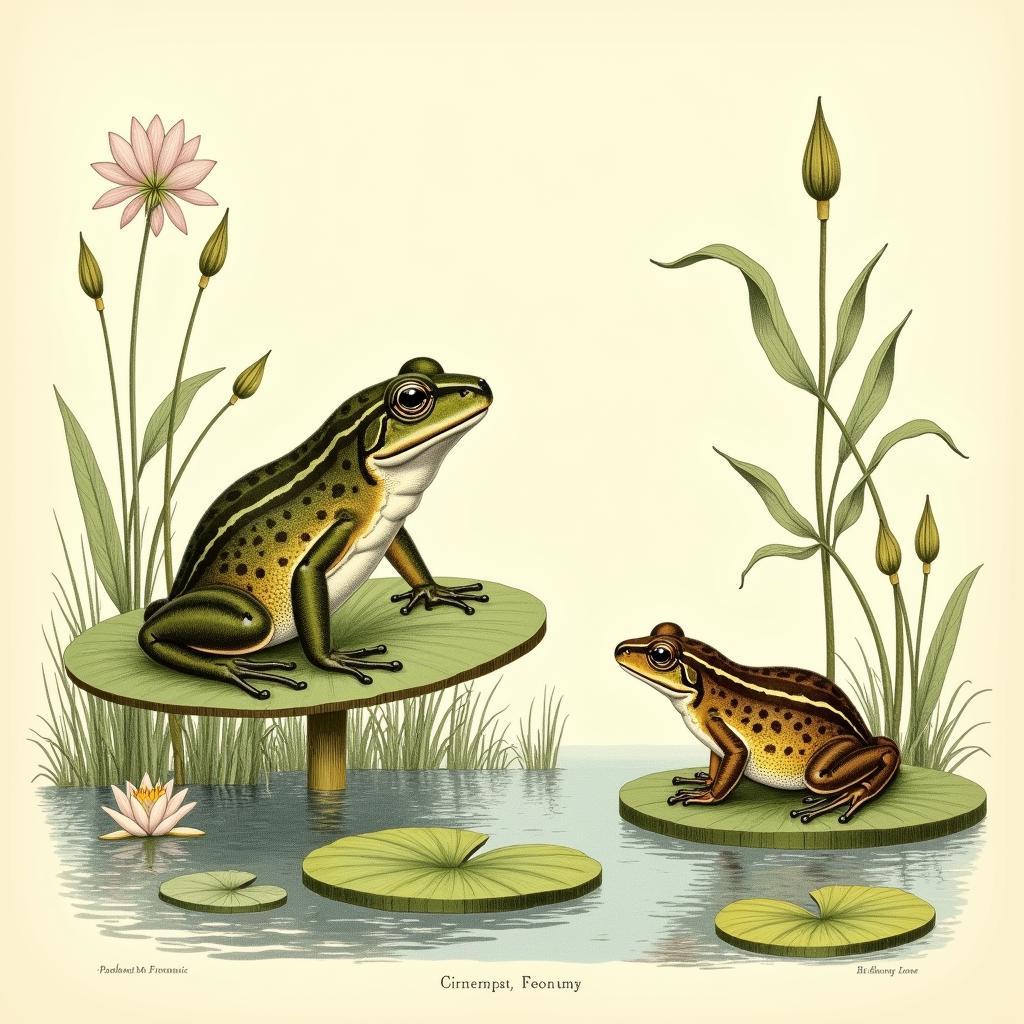 Vintage Frog and Toad Botanical Illustration