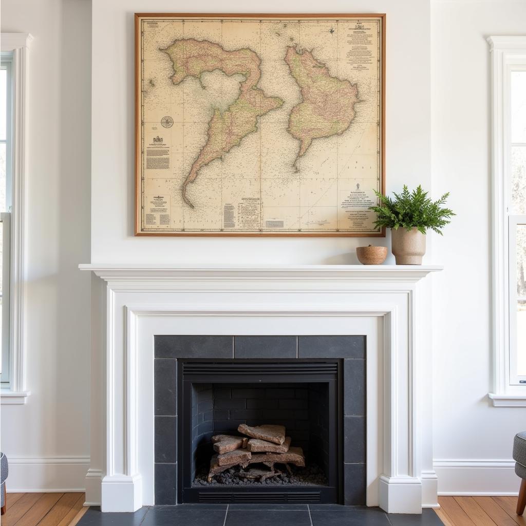 Vintage Nautical Chart Above Fireplace