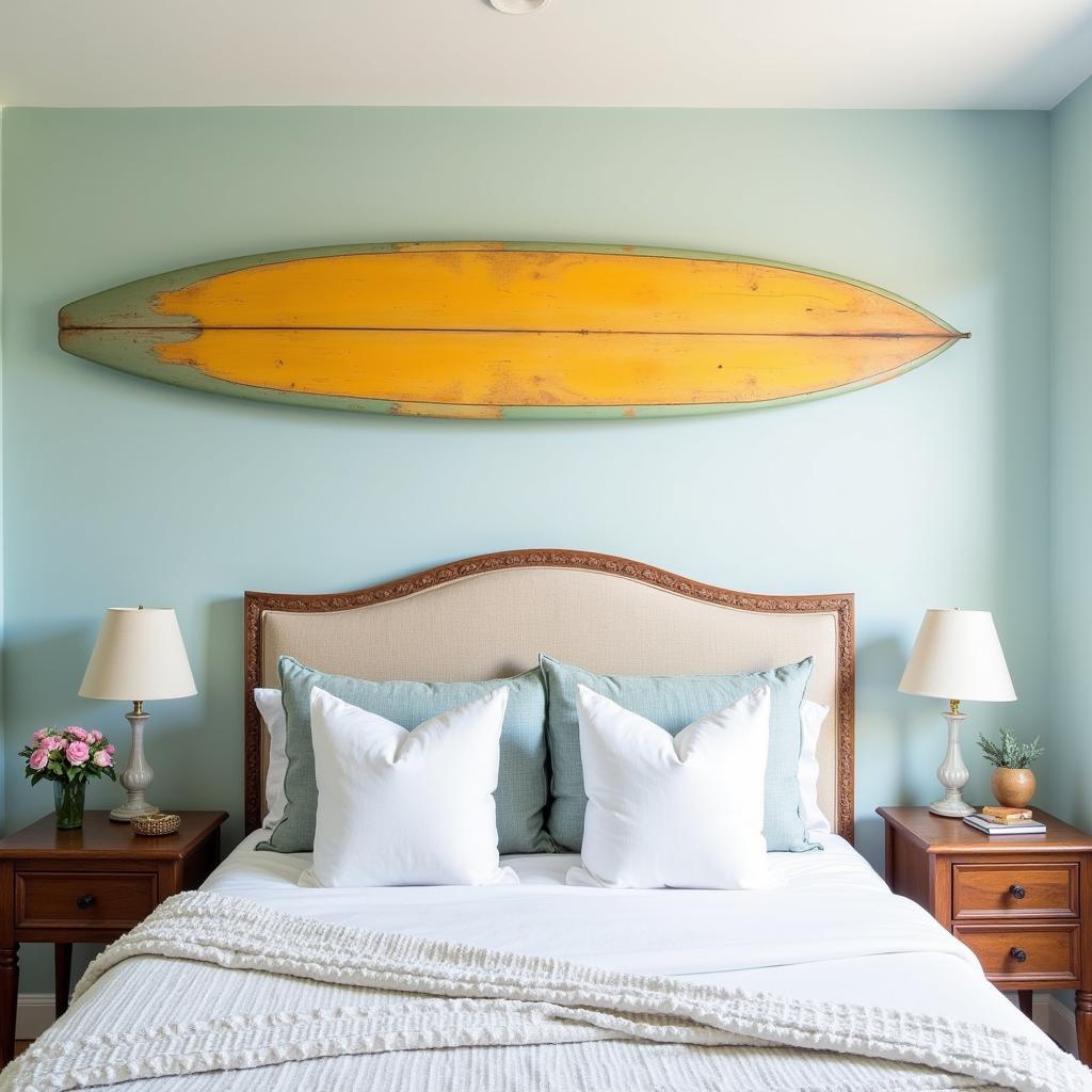 Vintage Surfboard Wall Art Above Bed