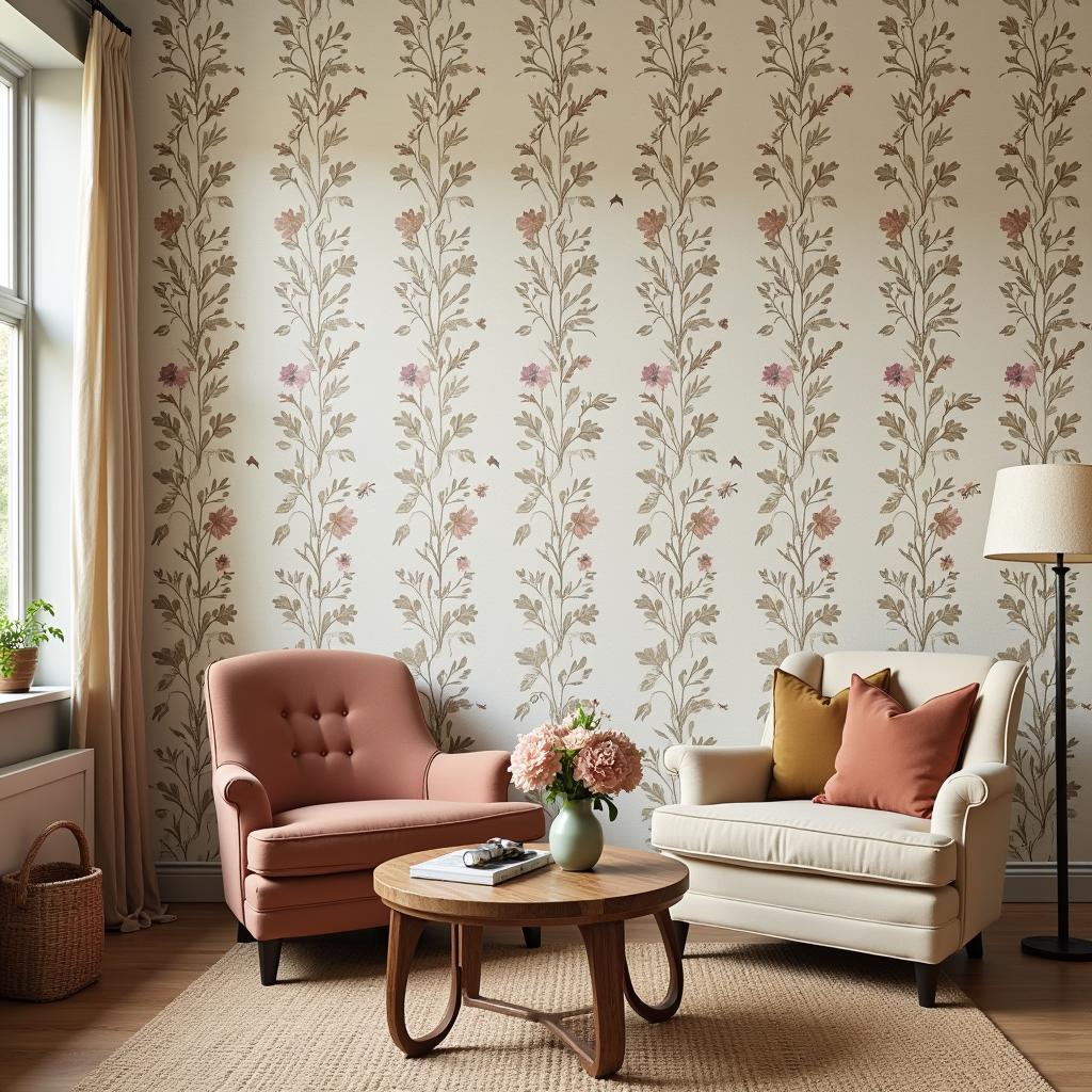 Vintage Wallpaper Art Flower in a Living Room