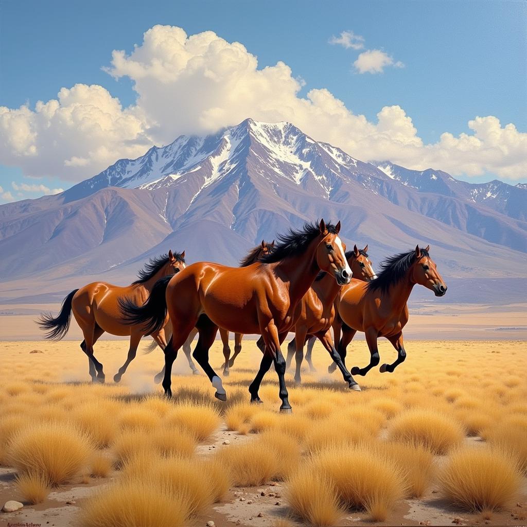 Vintage Western Landscape Painting with Horses