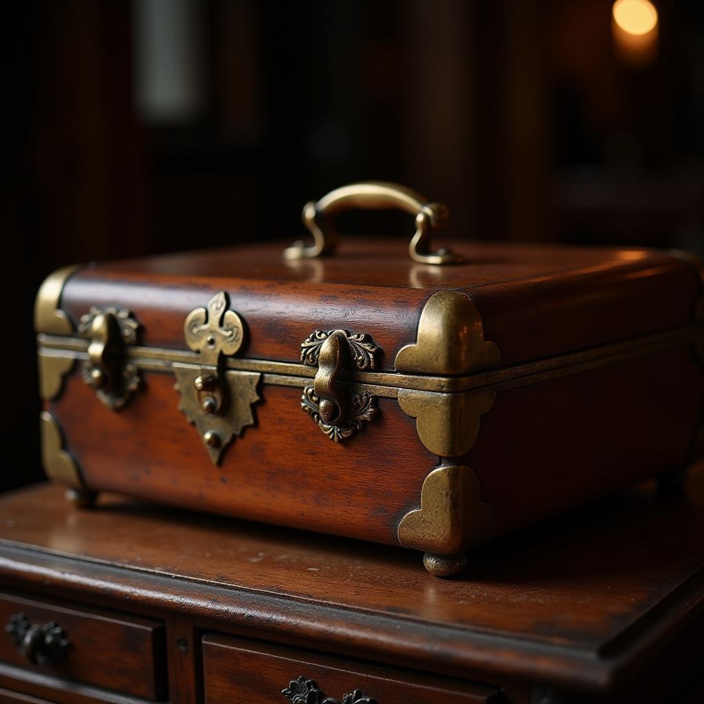 Vintage Wooden Art Box with Brass Hardware