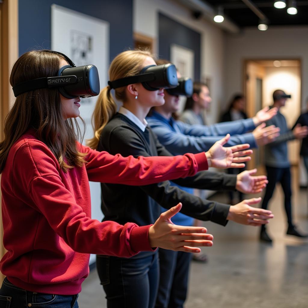 Visitors immersed in a virtual reality experience at the Stormy Weather Arts Festival