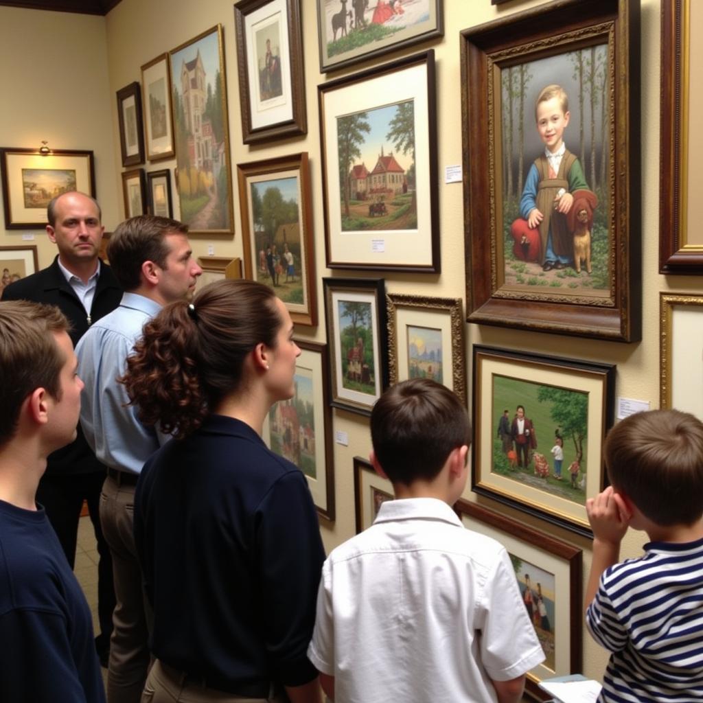 Visitors appreciating folk art at the Syracuse show