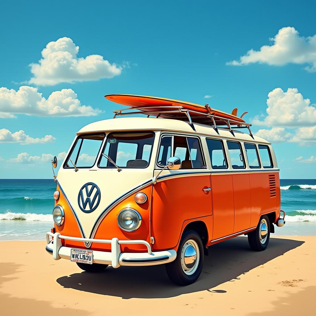 Tranh vẽ Volkswagen Bus đầy màu sắc