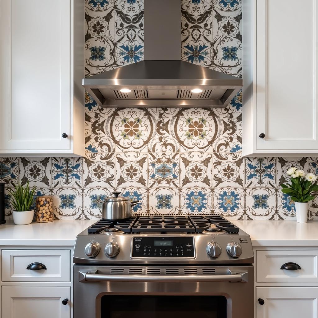 Modern Kitchen Backsplash with Wall Art Ceramic Tiles