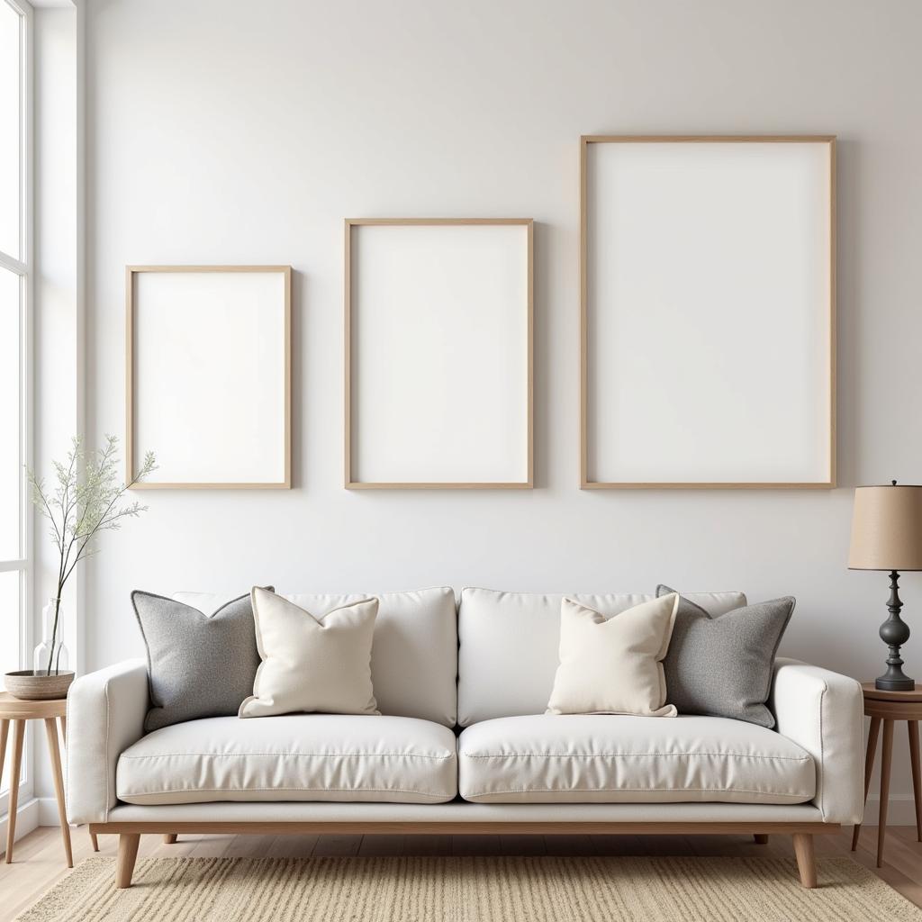 Different wall art sizes compared on a living room wall