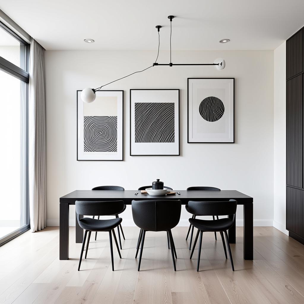 Modern dining room with a geometric wall art trio