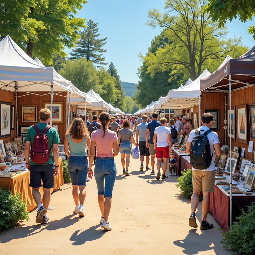 Attendees browsing art displays at the Washington MO Art and Wine Festival