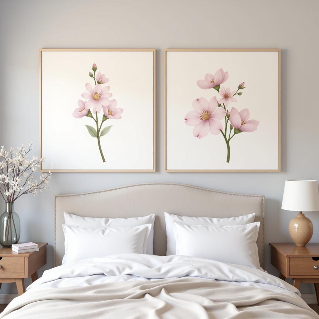 Watercolor Flowers on Canvas in Bedroom