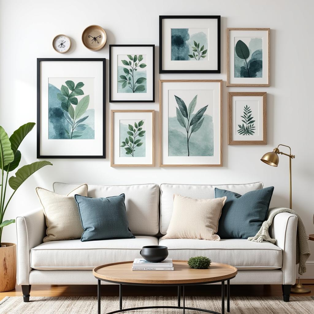 Gallery Wall with Framed Watercolor Art