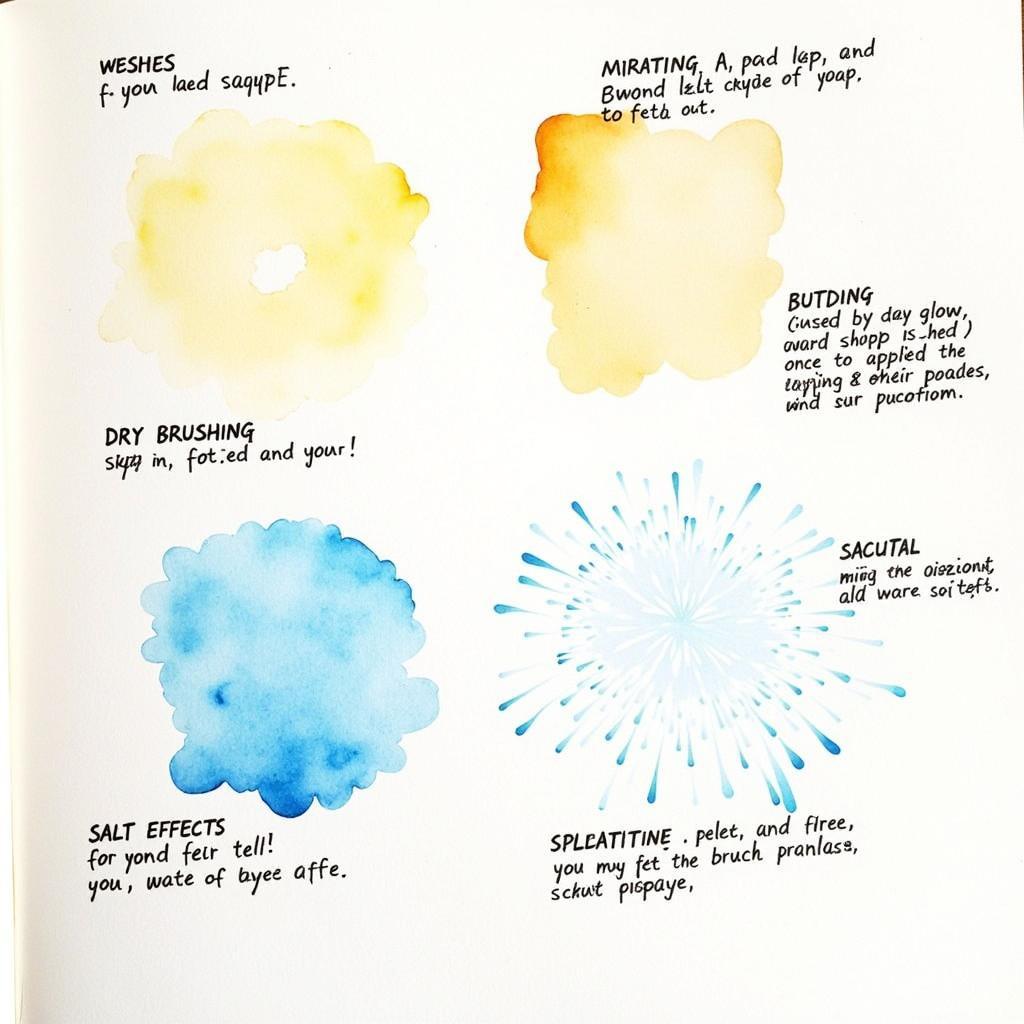 Examples of Various Watercolor Techniques in a Journal