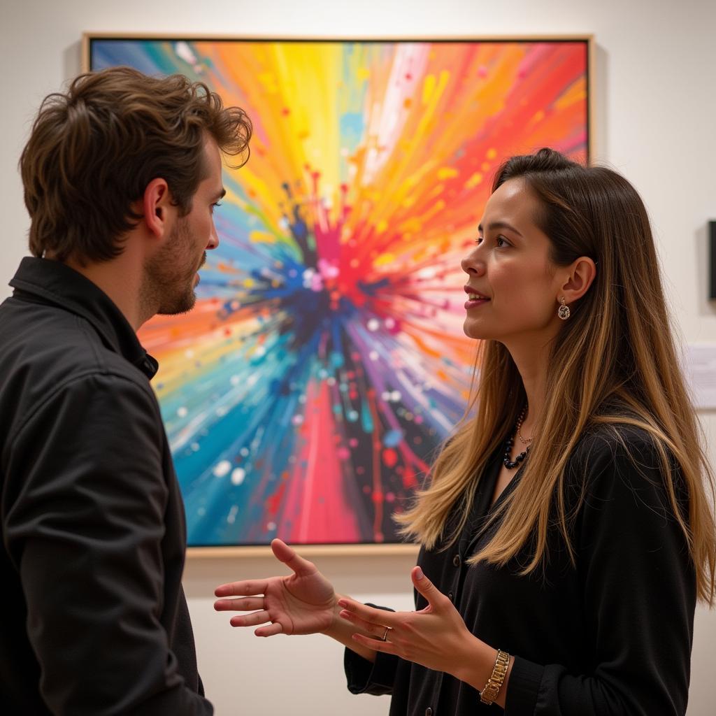 Artist discussing artwork with a visitor