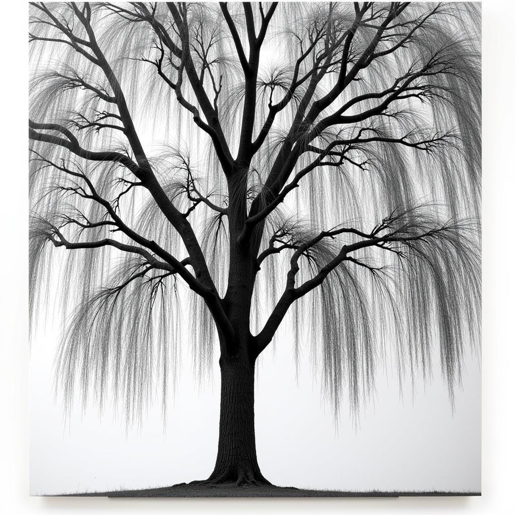 Canvas Print of Weeping Willow in Monochrome