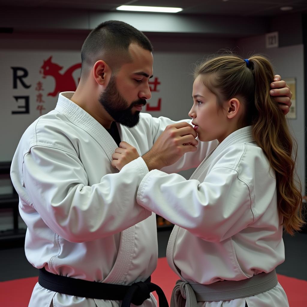 Westchester martial arts instructor guiding a student