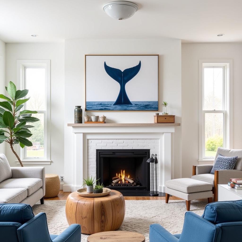 Whale Tail Art Print Above Fireplace