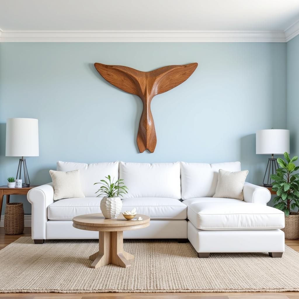 Whale Tail Wood Wall Art in a Beach House