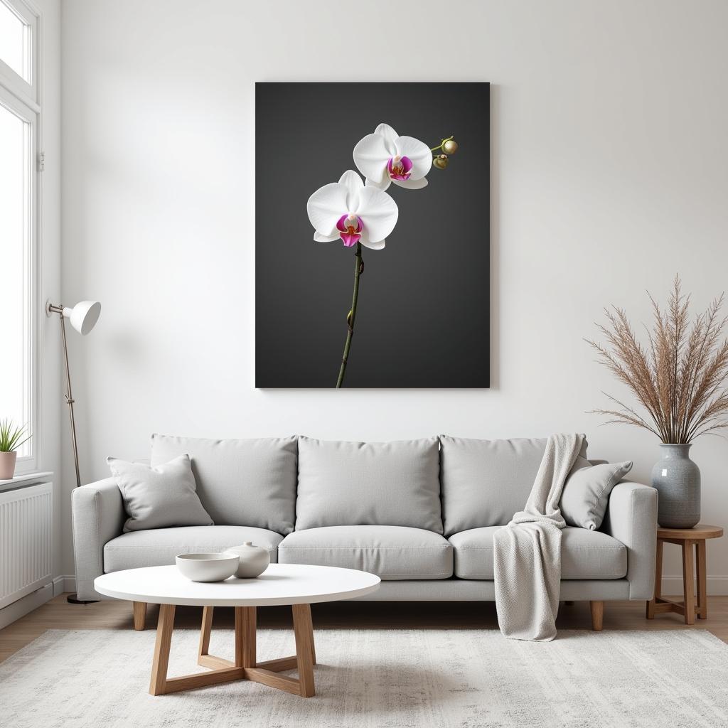 Minimalist White Flower Canvas Art in a Living Room