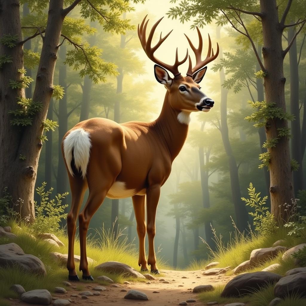 Whitetail Deer in Forest Painting