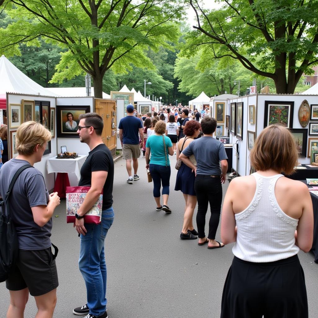 Visitors admiring artwork at the Wilmette Art Fair