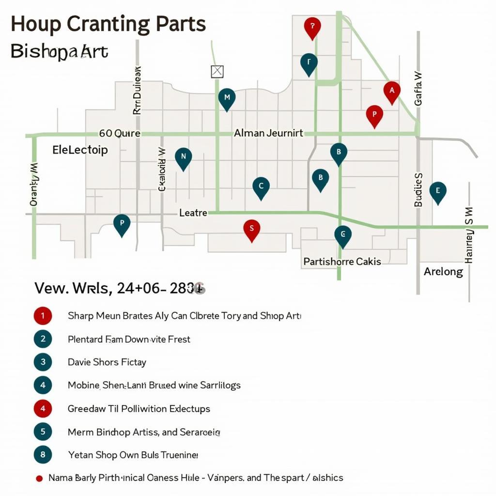 A map of the Bishop Arts District highlighting wine walk locations