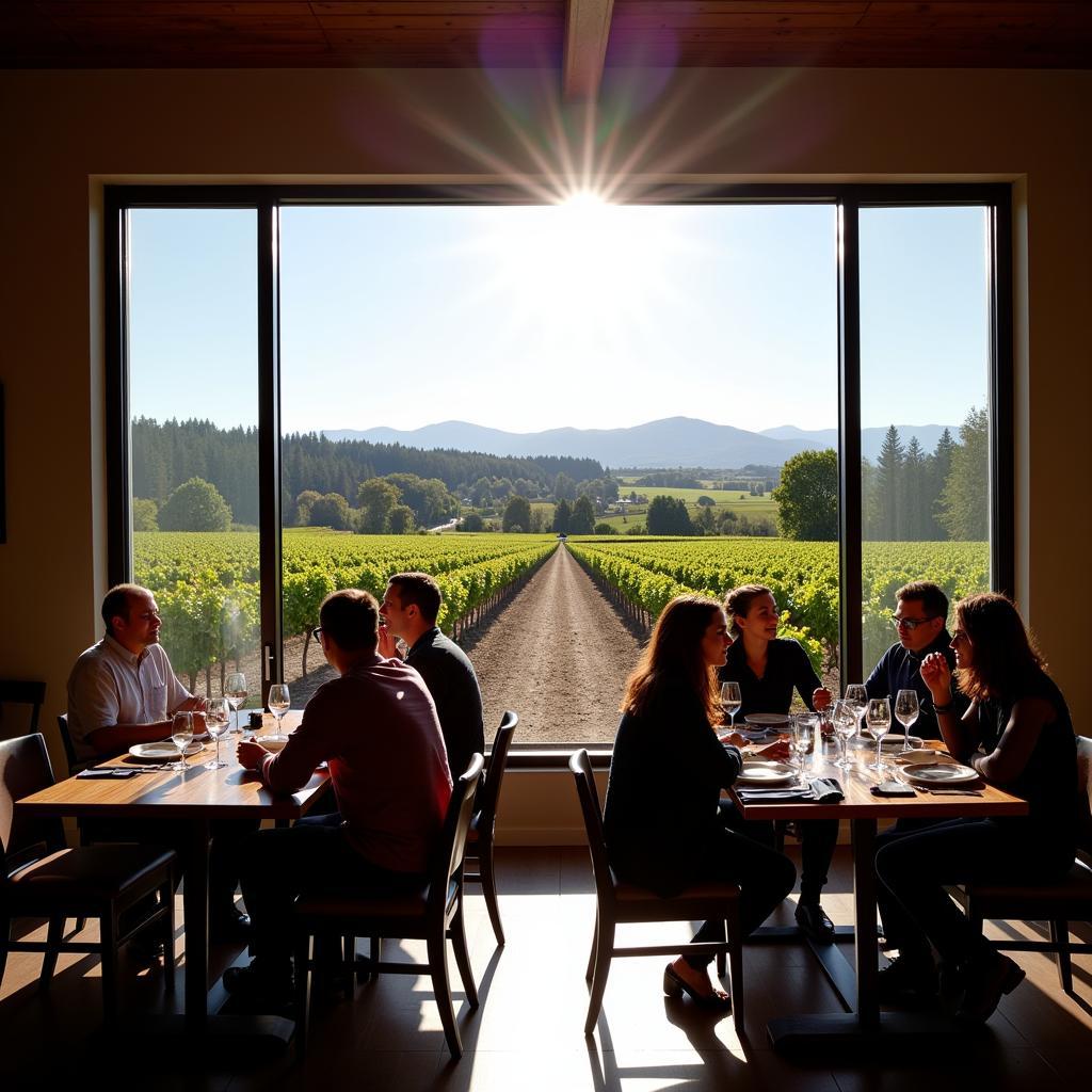 Wine tasting room with panoramic vineyard view