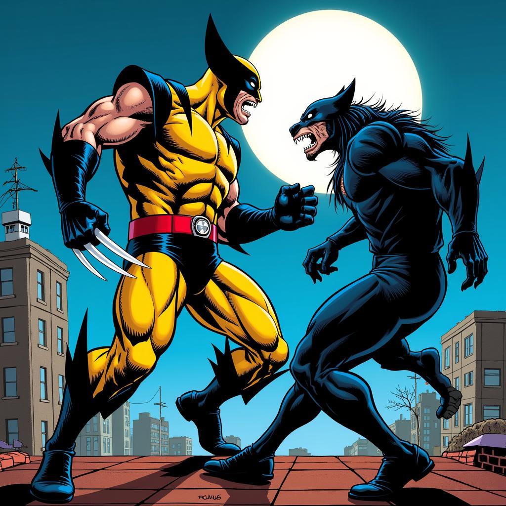 Wolverine and Sabretooth in a gritty, comic book style