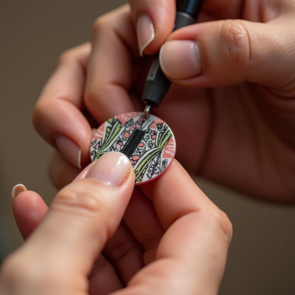 A woman applying African nail art stickers to her nails.