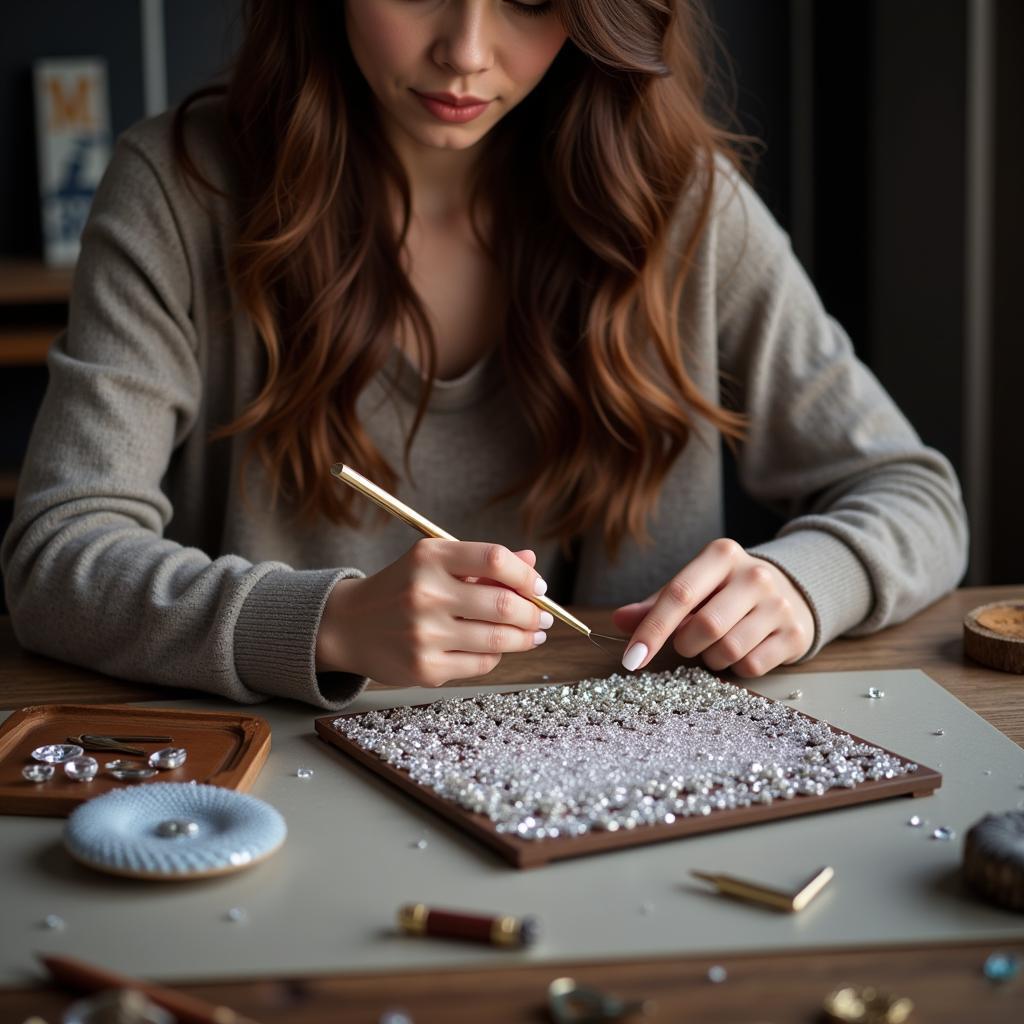 Woman Creating 5D Diamond Art