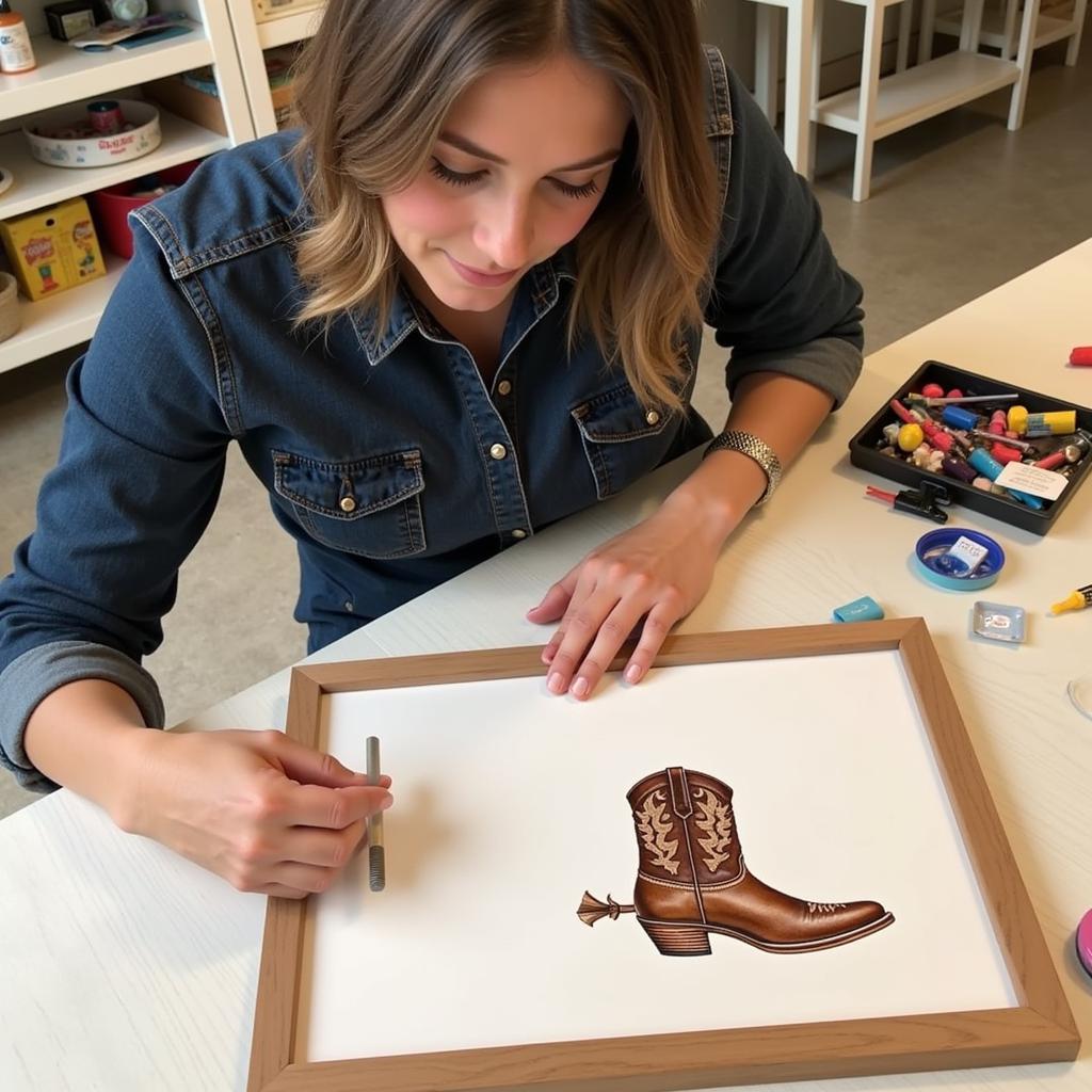 Woman Creating Western-Inspired DIY Project