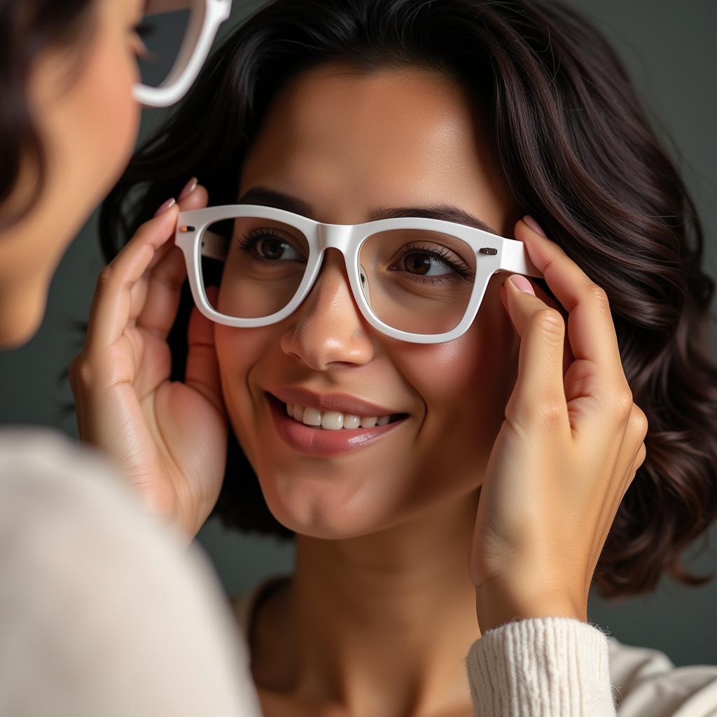 Woman Trying on Art Glasses