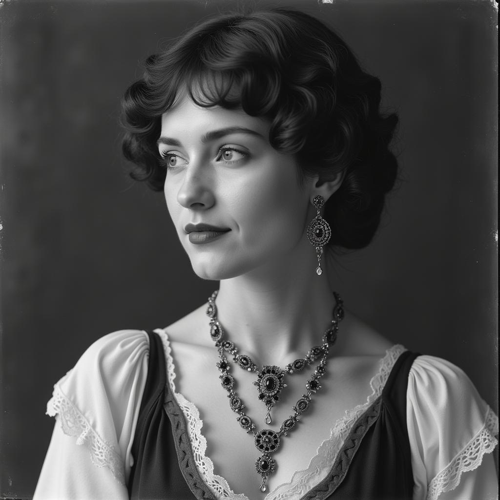 Elegant Woman Wearing Art Nouveau Jewelry