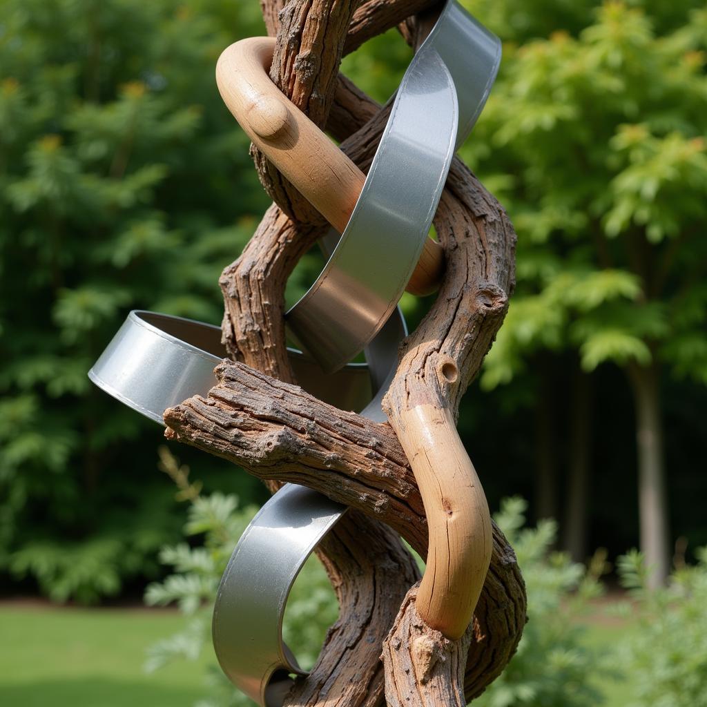 Wood and Metal Sculpture in a Garden Setting