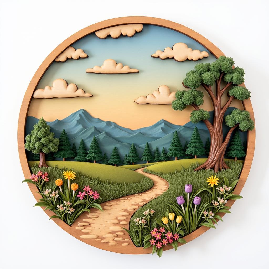 3D Wood Puzzle Art Depicting a Landscape