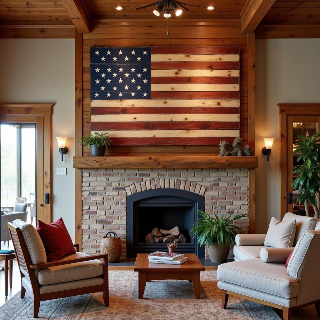 American Wooden Flag Wall Art Above Fireplace