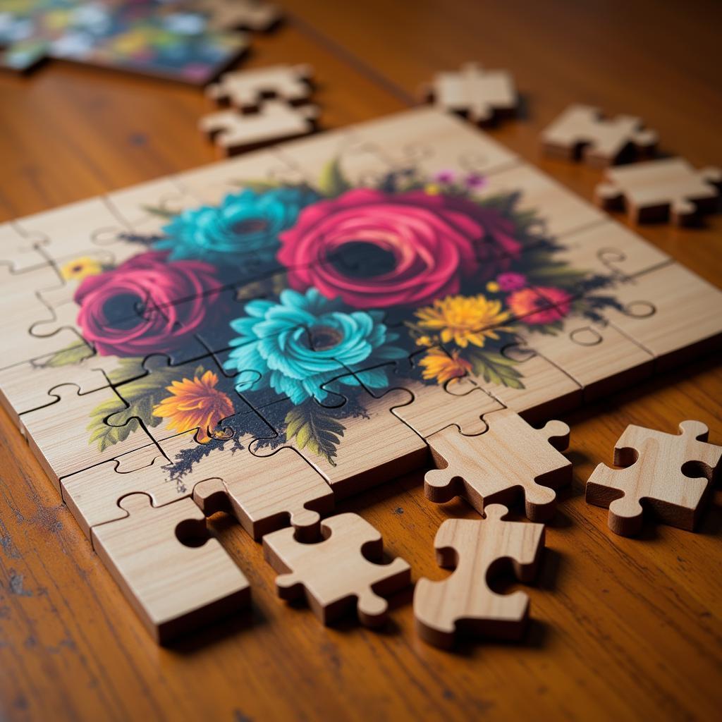 Wooden Jigsaw Puzzle Featuring Modern Digital Illustration