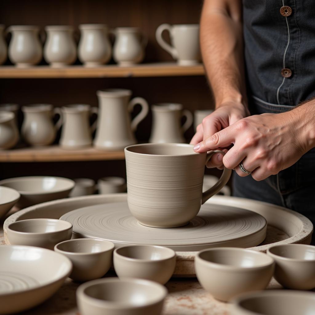 A potter showcasing their ceramic creations at the Woodstock New Paltz Arts and Crafts Fair