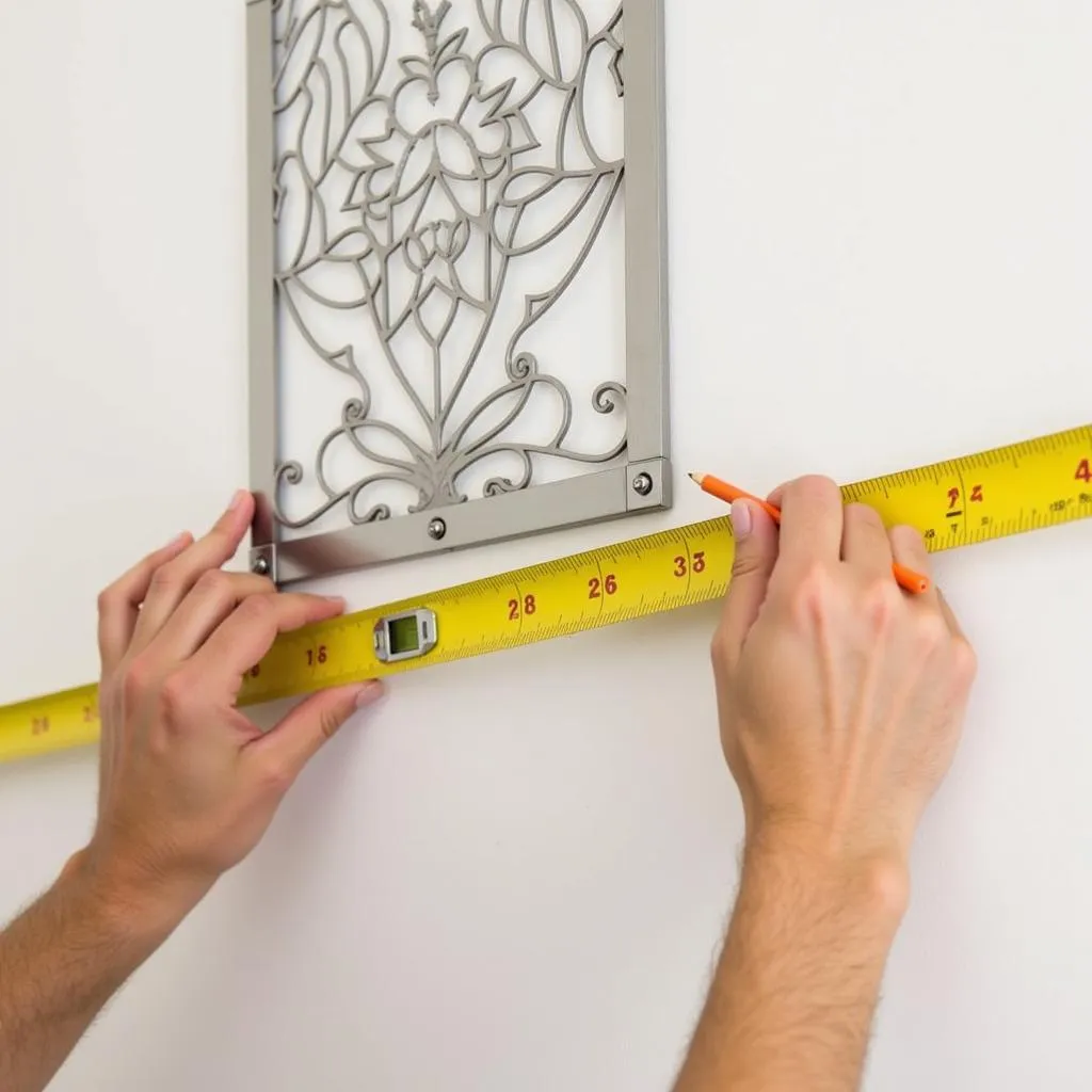 Marking the position for hanging metal wall art