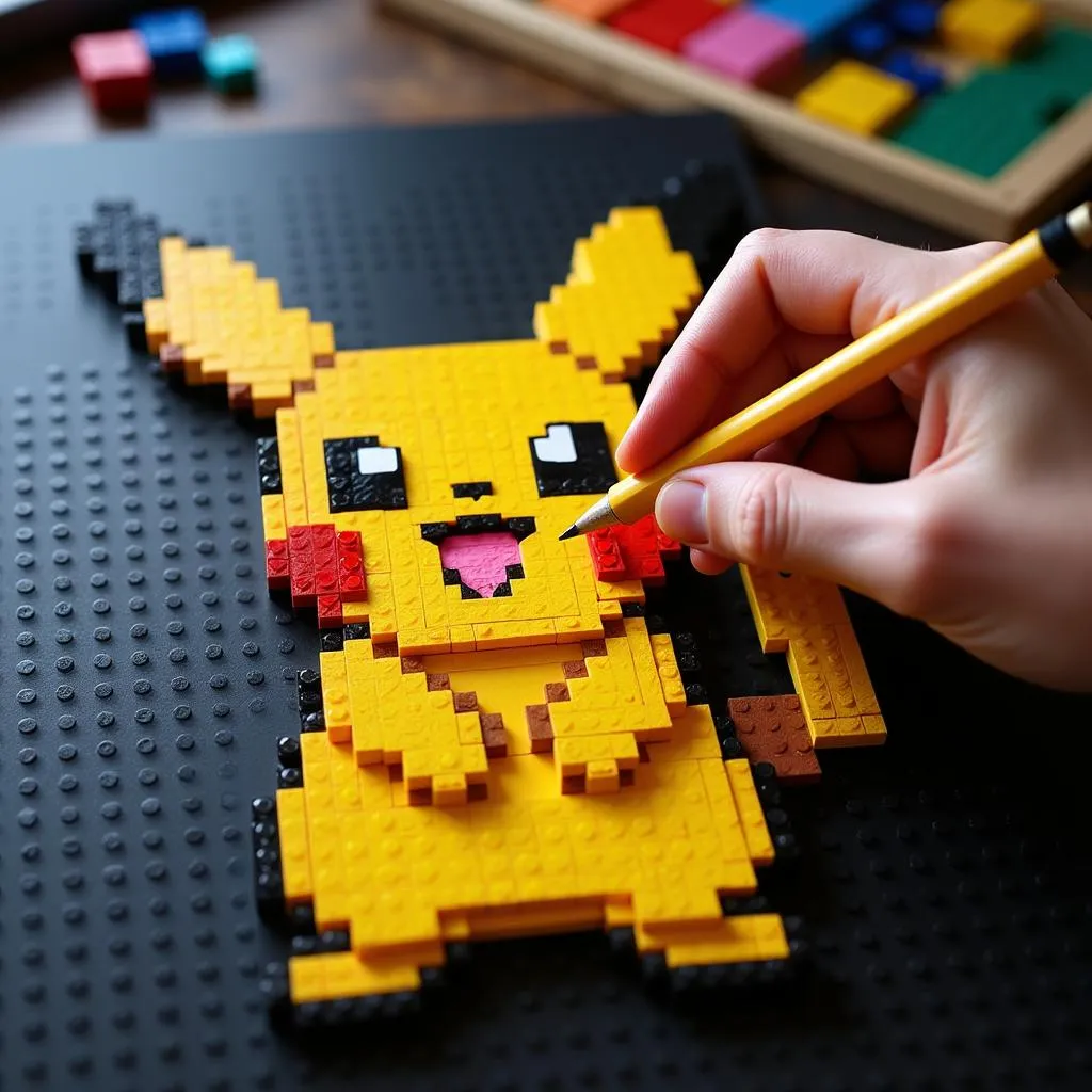 Xếp gạch pixel art tạo hình Pikachu