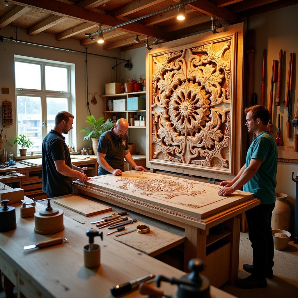 A bustling workshop of Zhong Shun Wood Art