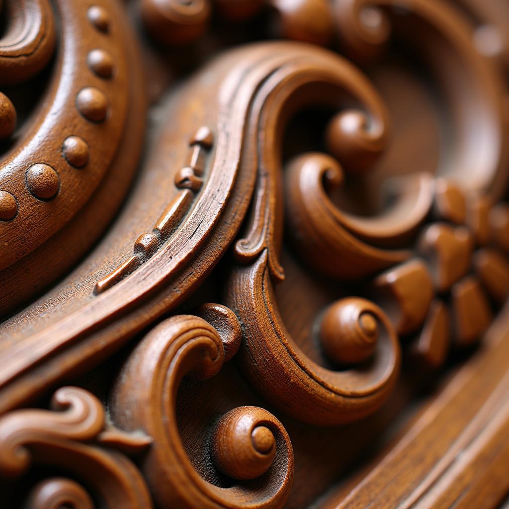 Close-up of a wood carving by Zhong Shun Wood Art