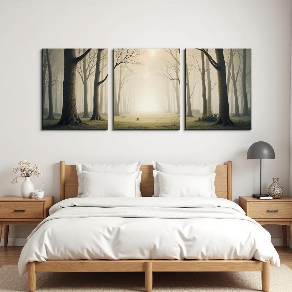 3 Panel Wall Art Above a Bed in a Bedroom